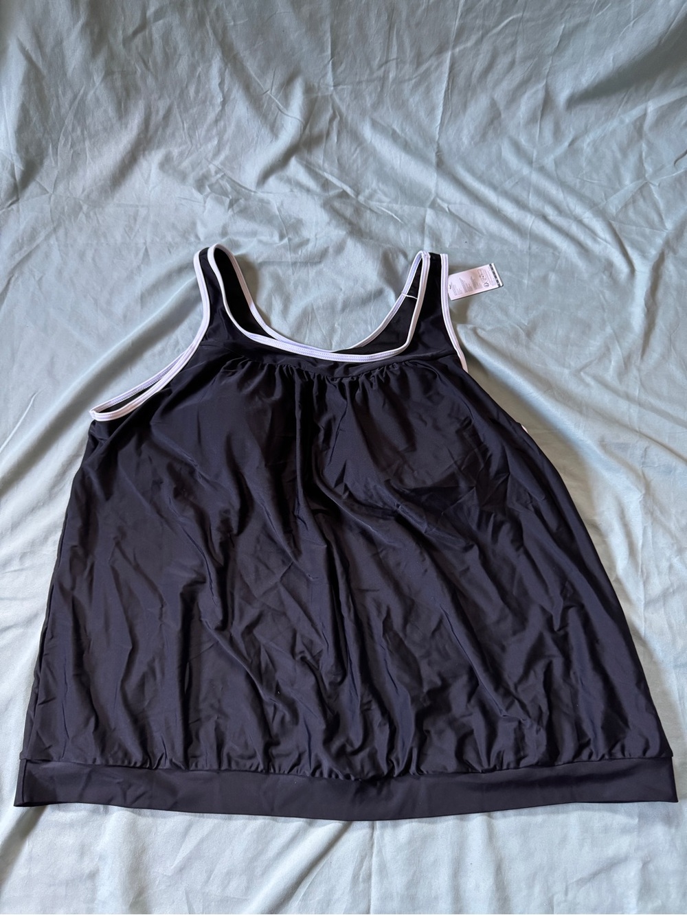Black Women's Tank Swim Top with White Trim - Comfortable Activewear size 20W